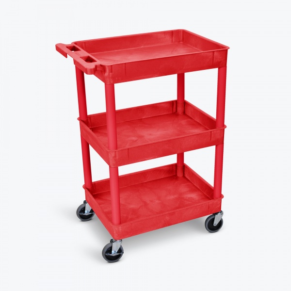 237370 luxor rdstc111rd 24x18-tub-cart-three-shelves-red-angled base